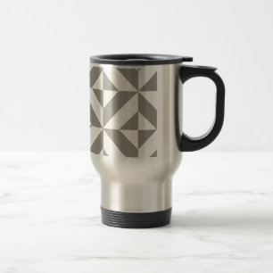 Taza De Viaje Patrón de cubo de deco geométrico gris plateado