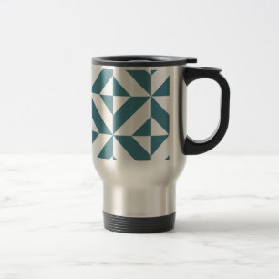 Taza De Viaje Patrón de cubo geométrico geométrico verde profund