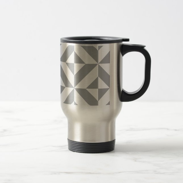 Taza De Viaje Patrón de cubo geométrico y decenal gris cálido (Derecha)