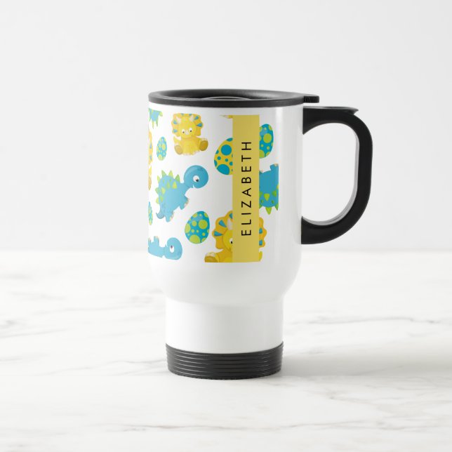 Taza De Viaje Patrón De Dinosaurios, Dinosaurios Cutos, Tu Nombr (Derecha)