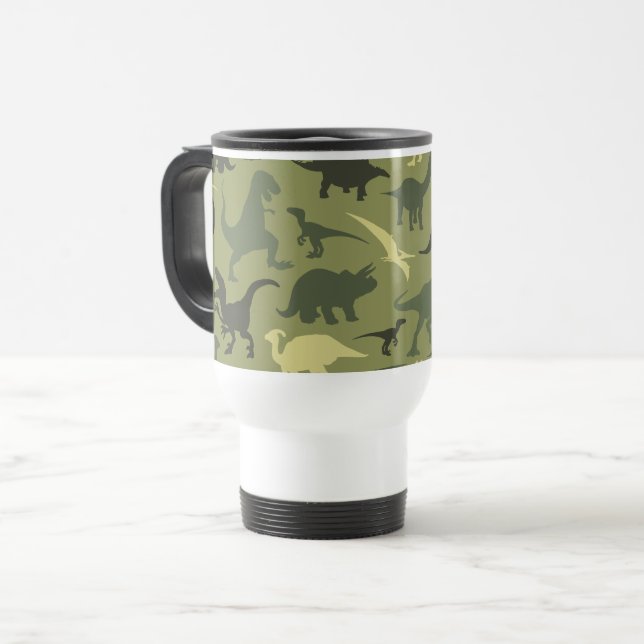 Taza De Viaje Patrón de dinosaurios, silueta de dinosaurios, din (Anverso izquierdo)