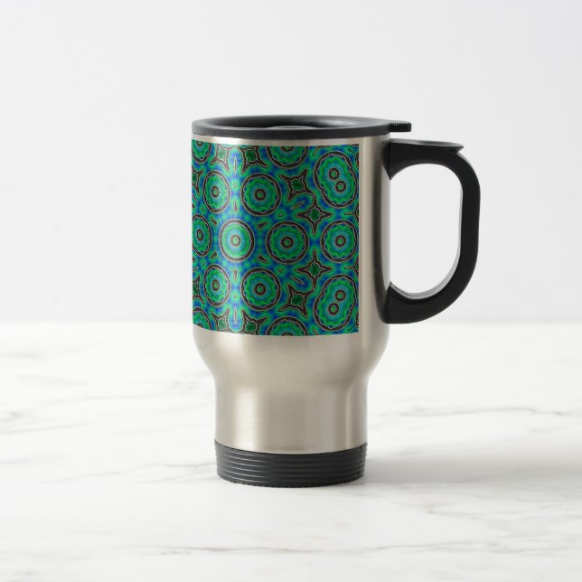 Taza De Viaje Patrón de diseño moderno de círculo verde azul (Derecha)
