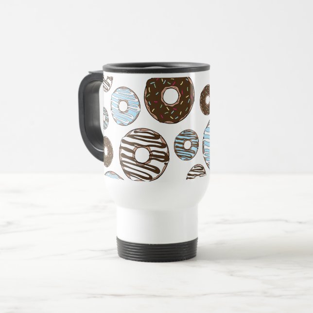 Taza De Viaje Patrón De Donuts, Donuts Azules, Donuts Marrones (Anverso izquierdo)