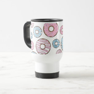 Taza De Viaje Patrón De Donuts, Donuts Rosados, Donuts Azules