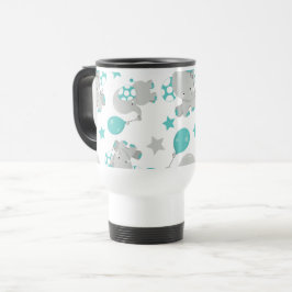 Taza De Viaje Patrón de Elefantes, Elefantes Cutos - Gris Azul