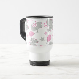 Taza De Viaje Patrón de Elefantes, Elefantes Cutos - Gris Rosa