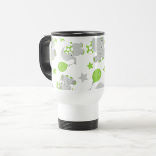 Taza De Viaje Patrón de Elefantes, Elefantes Cutos - Gris Verde