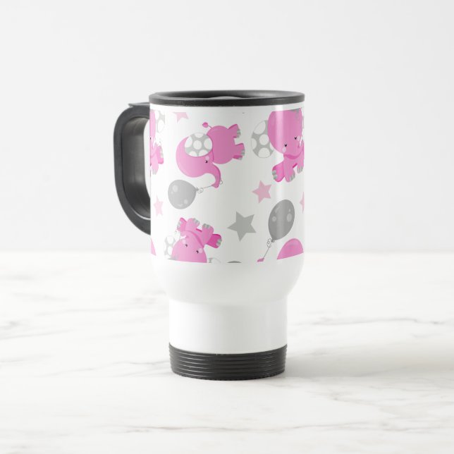 Taza De Viaje Patrón De Elefantes Rosa, Elefantes Cutos, Estrell (Anverso izquierdo)