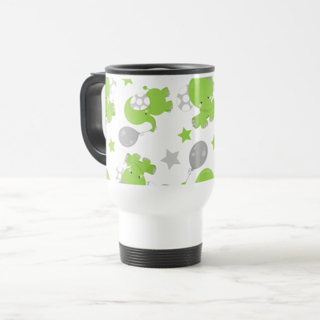 Taza De Viaje Patrón De Elefantes Verdes, Elefantes Cubiertos, E (Anverso izquierdo)