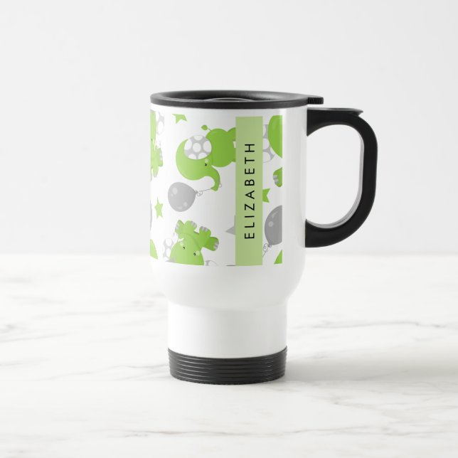 Taza De Viaje Patrón de elefantes verdes, estrellas, tu nombre (Derecha)
