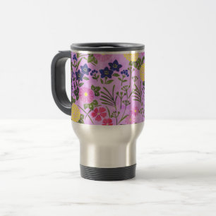 Taza De Viaje Patrón de Flor Vintage Morado