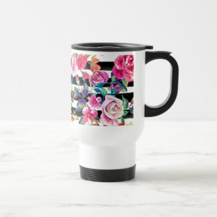 Taza De Viaje Patrón de floral y acuarela de resorte corto