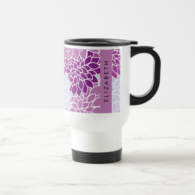 Taza De Viaje Patrón De Flores, Dahlia Púrpura, Tu Nombre (Derecha)