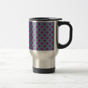 Taza De Viaje Patrón de flores magenta, rosa y verde