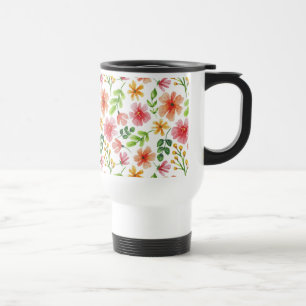 Taza De Viaje Patrón de flores rosadas en acuarela