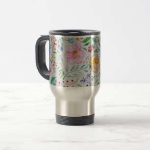 Taza De Viaje Patrón de flores y capullos de acuarela ligera bon