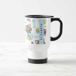 Taza De Viaje Patrón De Gatos, Gatos Cutos, Gatitos, Tu Nombre