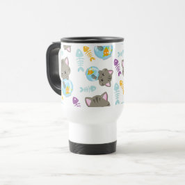 Taza De Viaje Patrón de gatos, gatos, gatitos, peces