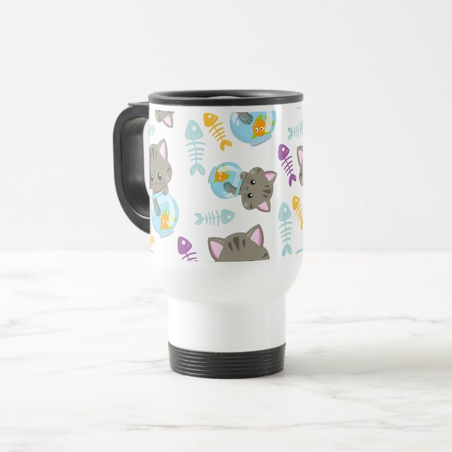 Taza De Viaje Patrón de gatos, gatos, gatitos, peces (Anverso izquierdo)