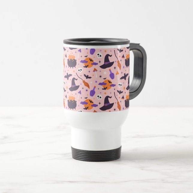 Taza De Viaje Patrón de Halloween púrpura y rosa (Anverso derecho)