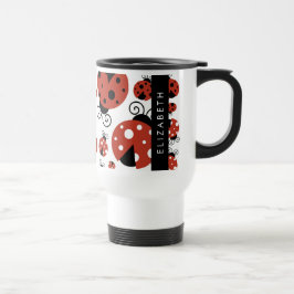 Taza De Viaje Patrón de Ladybugs, Ladybugs Rojos, Tu Nombre