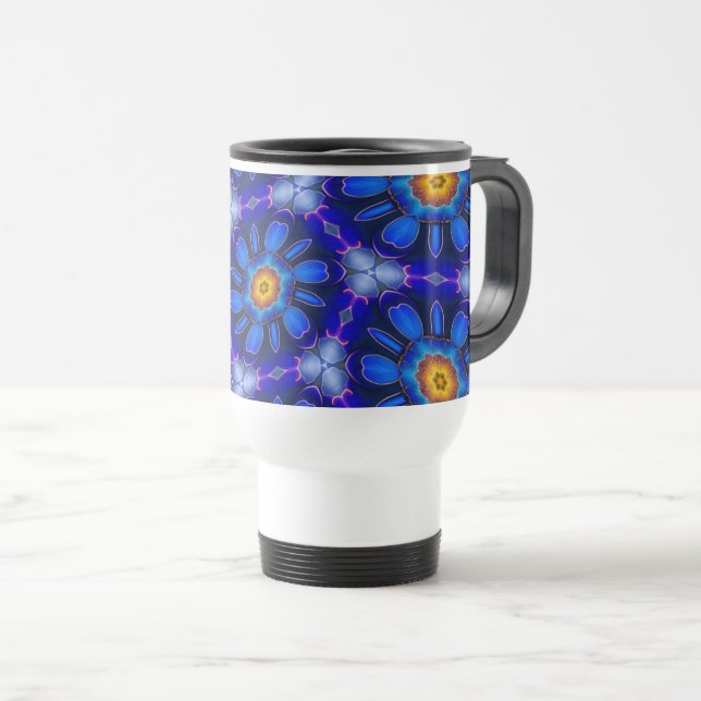 Taza De Viaje Patrón de las flores azules abstractas (Anverso derecho)