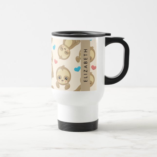 Taza De Viaje Patrón De Lemas, Lemas Cutas, Corazones, Su Nombre (Derecha)