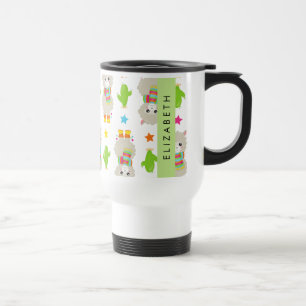 Taza De Viaje Patrón De Llamas, Alpacas, Cactus, Tu Nombre