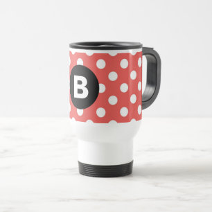 Taza De Viaje Patrón de lunares rojos Monograma negro