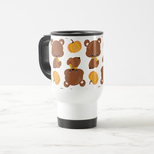 Taza De Viaje Patrón De Osos, Osos Cubiertos, Caída, Calabazas (Anverso izquierdo)