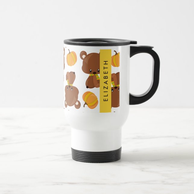 Taza De Viaje Patrón De Osos, Osos Cubiertos, Calabaza, Su Nombr (Derecha)