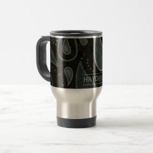 Taza De Viaje Patrón de Paisley gris negro personalizado elegant