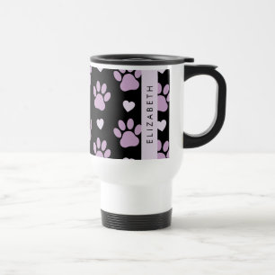 Taza De Viaje Patrón De Patas, Patas Lilac, Corazones, Tu Nombre