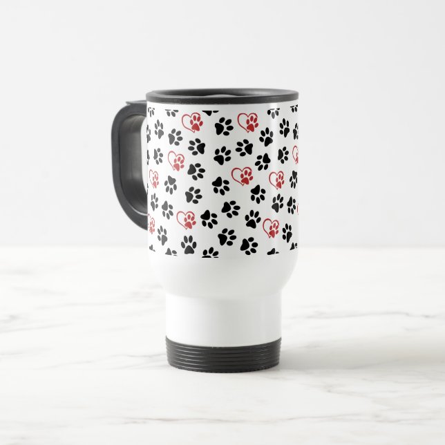 Taza De Viaje Patrón De Patas, Patas Negras, Manos Rojas, Corazo (Anverso izquierdo)