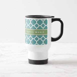 Taza De Viaje Patrón de quatrefoil azul pálido