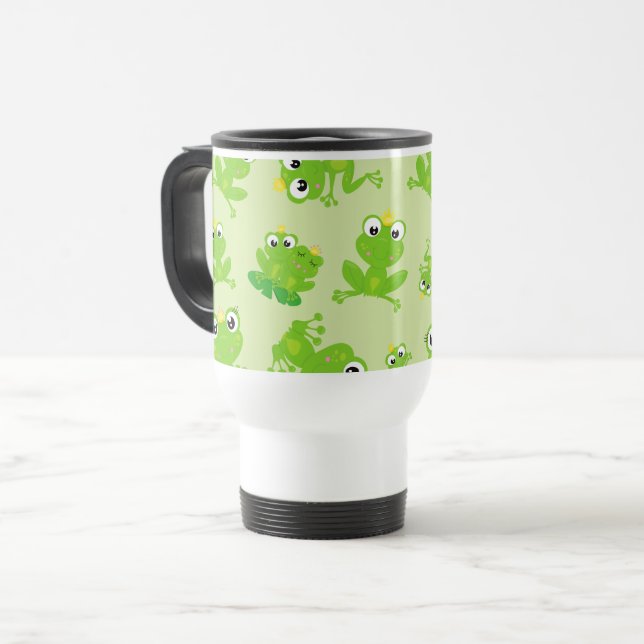 Taza De Viaje Patrón de rana, ranas cortas, ranas verdes, prínci (Anverso izquierdo)