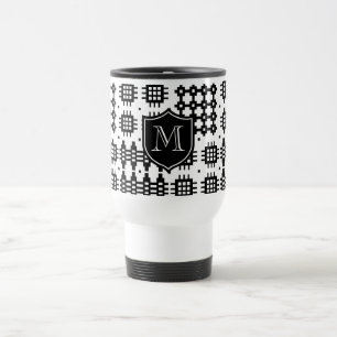 Taza De Viaje Patrón de Tapiz Faux Welle Monograma Negro, Blanco