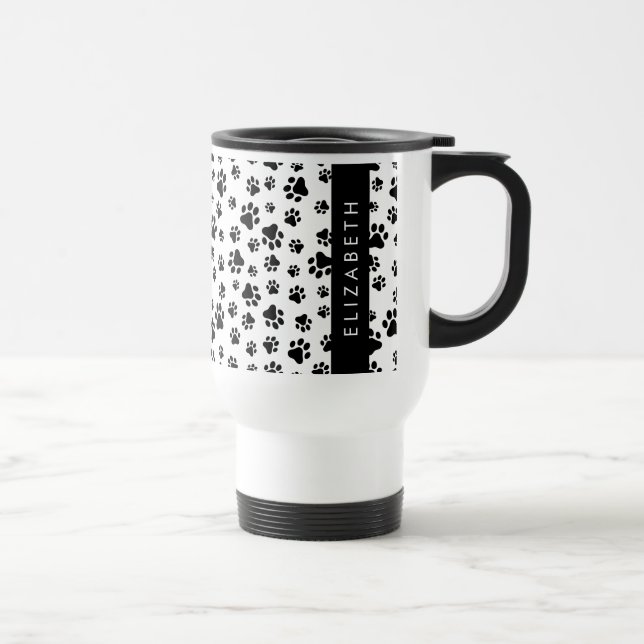 Taza De Viaje Patrón de traza, garras de perro, negro y blanco,  (Derecha)