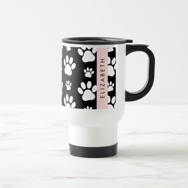 Taza De Viaje Patrón de traza, garras de perro, negro y blanco,  (Derecha)
