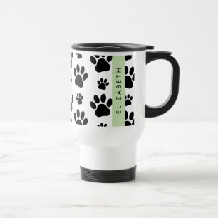 Taza De Viaje Patrón de traza, garras de perro, negro y blanco, 