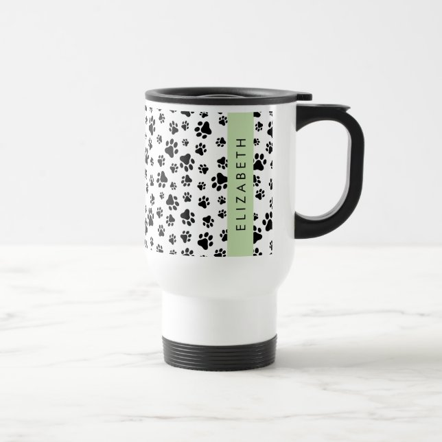 Taza De Viaje Patrón de traza, garras de perro, negro y blanco,  (Derecha)