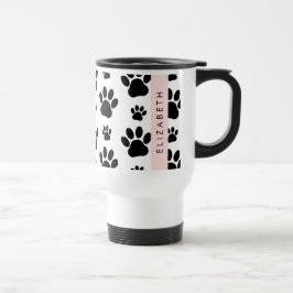 Taza De Viaje Patrón de traza, garras de perro, negro y blanco,