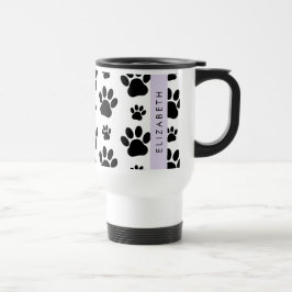 Taza De Viaje Patrón de traza, garras de perro, negro y blanco, 