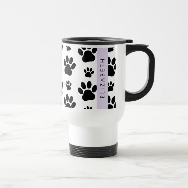 Taza De Viaje Patrón de traza, garras de perro, negro y blanco,  (Derecha)