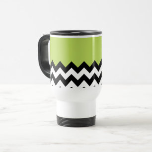 Taza De Viaje Patrón de zigzag negro y blanco, chevron, verde