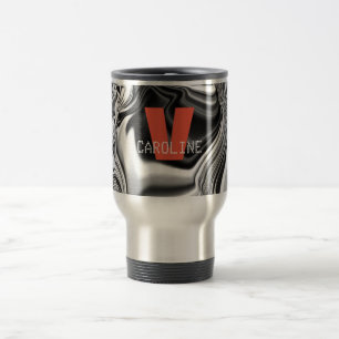 Taza De Viaje Patrón elegante de cromo plateado monogramado