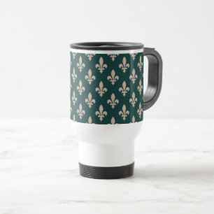 Taza De Viaje Patrón Flor de Lis, Crema Real Francesa sobre Verd
