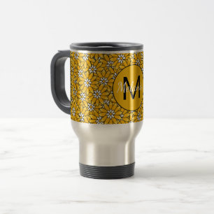 Taza De Viaje Patrón floral amarillo brillante personalizado