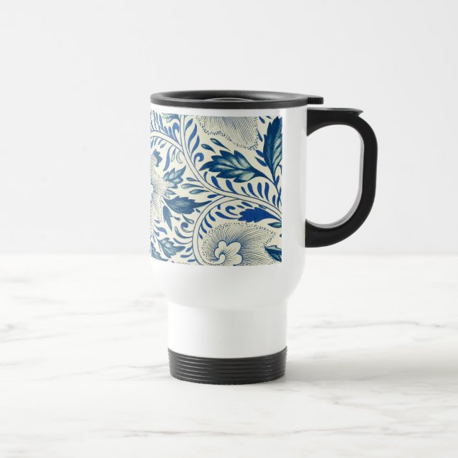 Taza De Viaje Patrón floral azul Diseño antiguo asiático (Derecha)