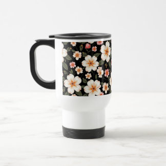 Taza De Viaje Patrón floral brillante sobre negro